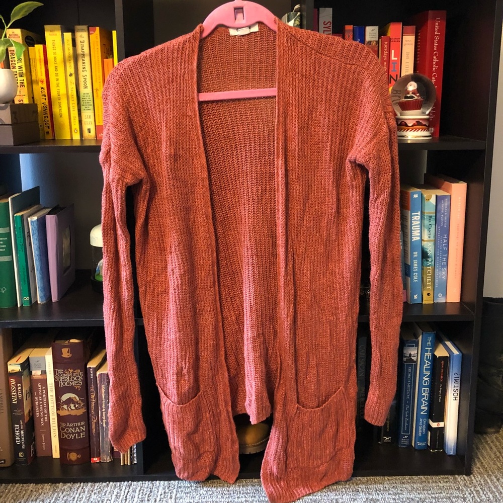 Lovely knit burnt-orange cardigan!